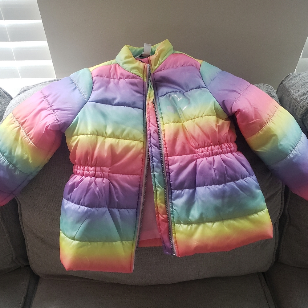 Rainbow puffer jacket, girls 4t